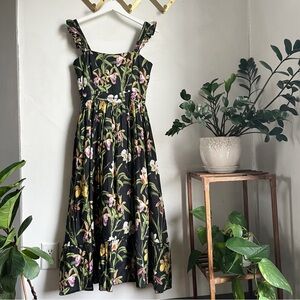 Agua Bendita Black Floral Midi Dress